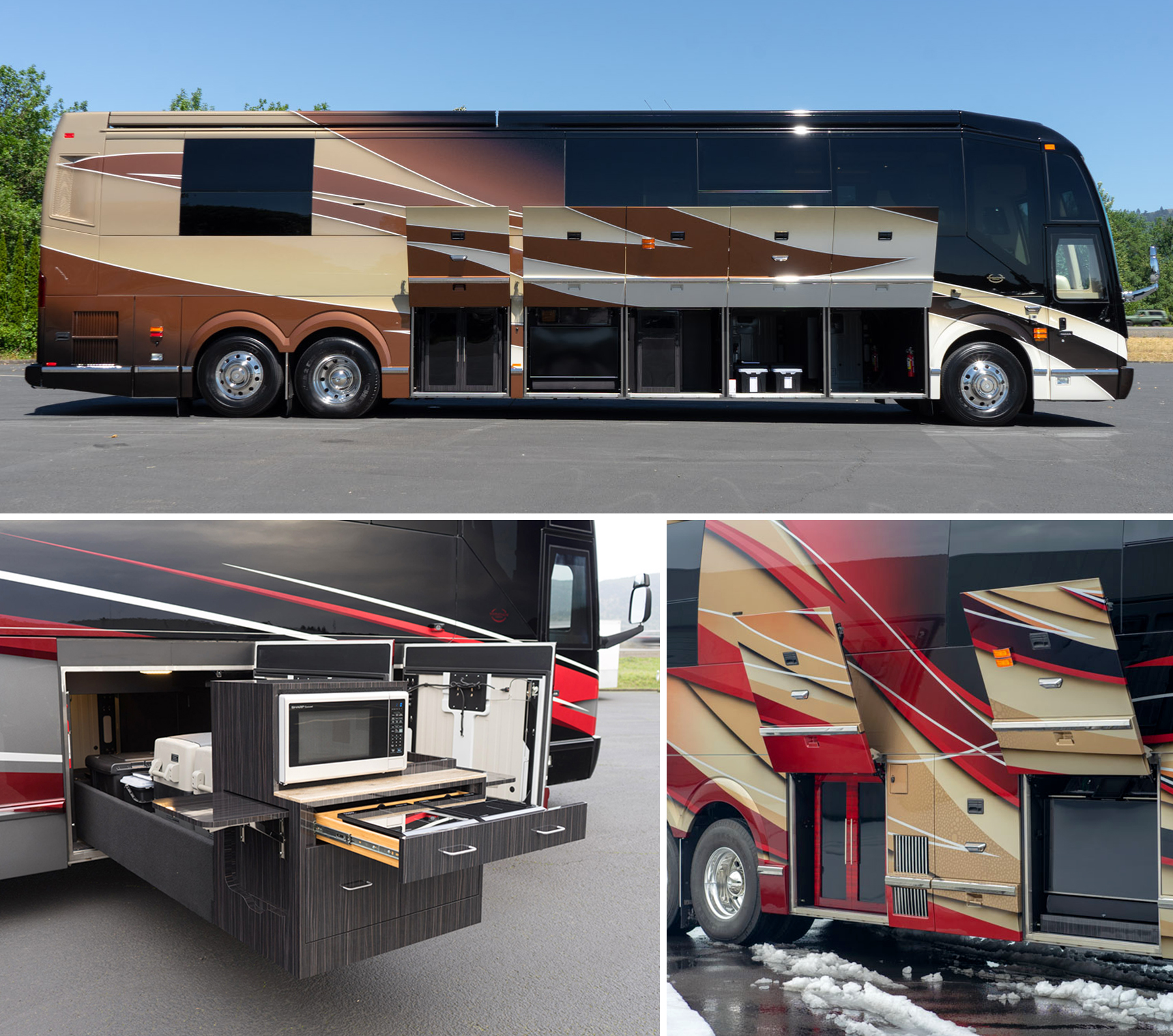 Ample bay storage and storage options on a Marathon Coach