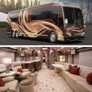 inside and outside of Custom Luxury RV